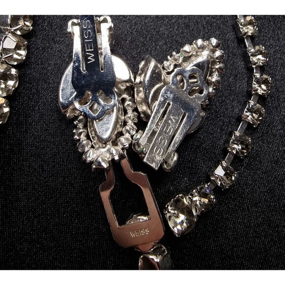 Rare Find Vintage 1950s Weiss Signed Rhinestone Necklace & Clip-On Earrings Set - Picture 5 of 5